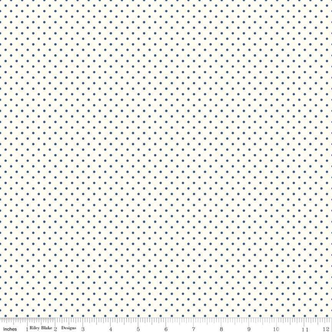 Le Creme Swiss Dot - White Navy | par 1/2 mètre