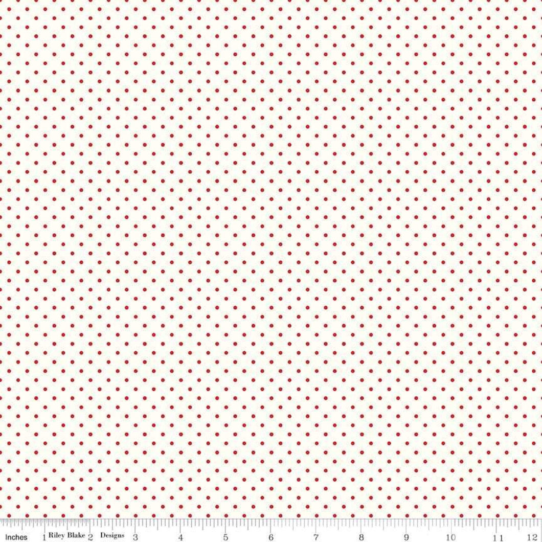 Le Creme Swiss Dot - White Red | par 1/2 mètre