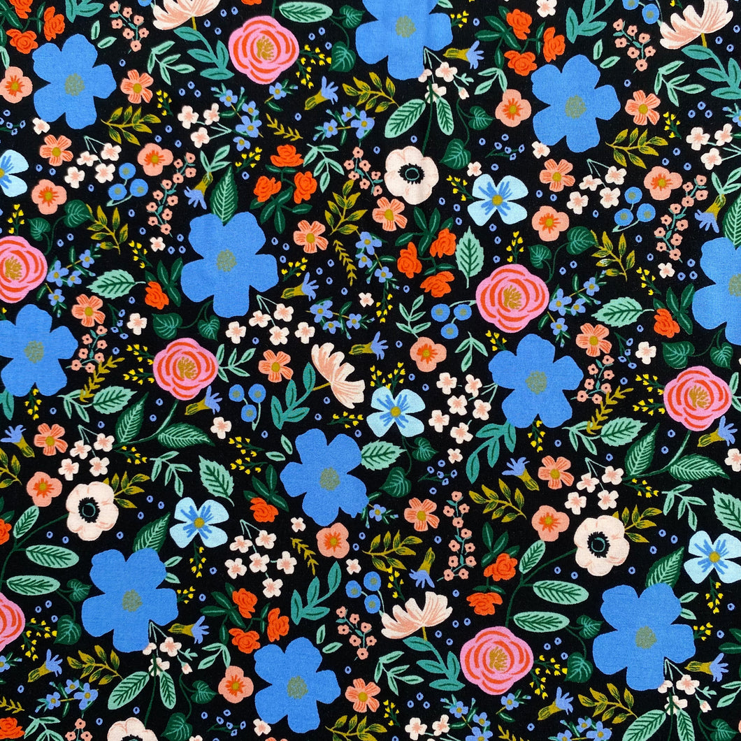 Primavera - Wild Rose - Black Rayon fabric | par 1/2 mètre